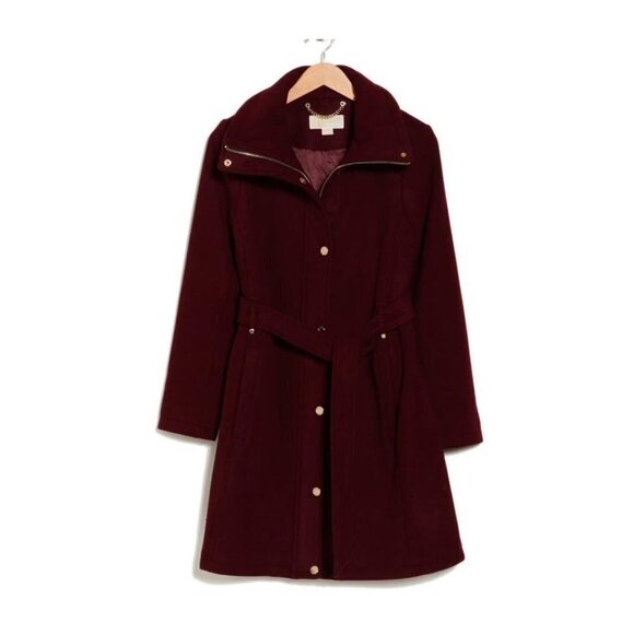 Michael Kors Womens Red Wine Full Zip Snap Belted Wool Blend Pea Coat Sz M New - Picture 11 of 12